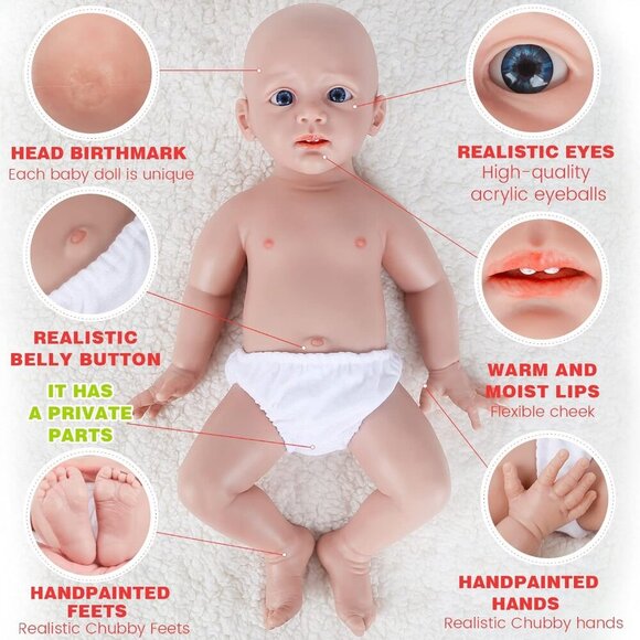 🆕21inch Platinum Silicone Baby Doll Boy Soft Newborn Open Eyes Collectible Doll - Picture 6 of 7